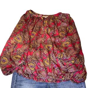 LOFT Pink & Brown XL Paisley Preppy Academia Work Wear Blouse STUNNING